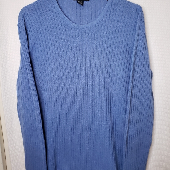 Club Monaco Cotton Linen Men's Large Blue Ribbed Knit Pullover Sweater - Picture 2 of 4